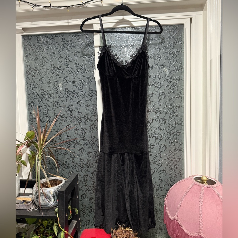 Vintage Goth Black Velvet Mermaid Dress